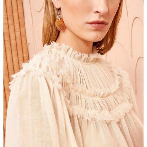 NWOT Ulla Johnson Off-White Ruffle Short-Sleeve Zuri Top - Picture 4 of 7